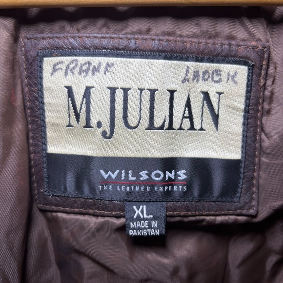 Vintage M. Julian Wilson Heavy Leather Bomber Jacket Dark Brown Distressed XL - Picture 14 of 16